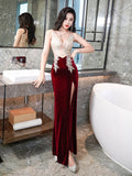 V-neck Sexy Club Dress Sleeveless High Split Occasion Dress Lady Party Prom Gowns