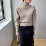 Autumn Women Pullovers Turtleneck Long Sleeve Loose Sweater Cropped Tops Pull Outwear