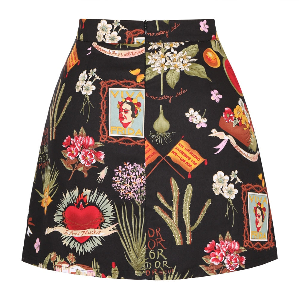 New Arrivals Summer Beach Mini Skirts Women Harajuku Pencil Korean Streetwear Vintage Black Floral Print Short Sexy A Line Skirt