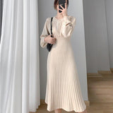 2021 New Autumn Winter Women Lantern Sleeve Sweater Dress Ladies Casual A-Line Midi Knitted Dresses Vestidos