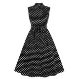 Black Polka Dot Summer Casual Sleeveless Button Up Robe Pin Up Swing Vintage Dress