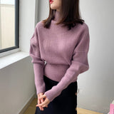 Autumn Women Pullovers Turtleneck Long Sleeve Loose Sweater Cropped Tops Pull Outwear