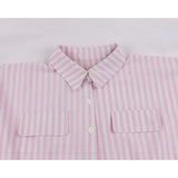 1950s Elegant Pink Striped Long Sleeve Drawstring Button Shirt Blouse Casual Dress