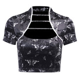 2021 New Retro Printed Black Sexy Crop Top Chinese Style Halter Top Cami Women Tank Tops Tees Tie Up Bustier Shirt Streetwear