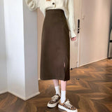 Women High Waist Pencil Skirts Spring Korean Style Solid Color All-match Ladies Elegant Long Skirt