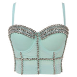 Corset Tops Women Off Shoulder Rhinestone Top Bright Beads Cropped Sling Crop Top With Cups Sexy Body Top Nightclub Bustiers