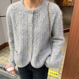 Autumn Women Coat Single-breasted Long Sleeve Pocket Knit Cardigans Solid Elegant Casual Sweater