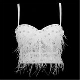 Sexy Women Crop Tops Rhinestone Tassel Cami Cropped in Bra Party Spaghetti Strap Corset With Cups Push Up Chest