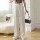 Women High Waist Casual Pants Fashion Office Style Solid Color Ladies Straight Elegant Trousers