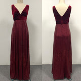 Sleeveless V-neck Evening Dress Mermaid Sequins Burgundy Party Gown Long Women Formal Robe De Soiree Splicing Velour Party Dress