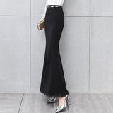 Black Maxi Floor Length Lady Bodycon Long Vintage Fishtail Trumpet Mermaid Skirt