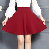 Autumn Women Mini Elastic High Waist Solid A-Line Skirts Casual Sexy Streetwear