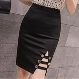 Office Lady High Waist Spring Fashion Furcal Solid Color Women Elegant Knee-length Pencil Skirt