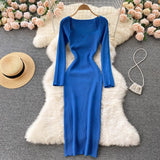 Strapless Ribbed Knitted Bodycon Dress Women Winter Long Sleeve Midi Sweater Dress Clothes