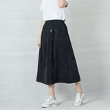 Casual Corduroy Women High Waist A-Line Solid Button Pocket Skirts