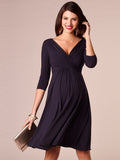 Deep V-neck Pregnant Woman Evening Dress knitting A-Line Party Dress Tea-Length Simple Formal Dress Half-Sleeve Cotton Prom