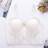 Summer Short Sexy Beads Crop Top Women Backless Solid Camis Tops With Built In Bra Push Up Bralette