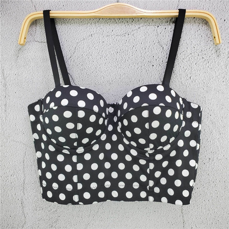 Polka Dot Fresh Corset Tops Vintage Sexy Crop Top Women Cami Tops With Built In Bra Push Up Bralette