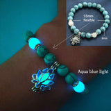 Natural Stone Luminous Glow In The Dark Yoga Healing Lotus Charm Beads Bracelet