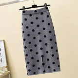 Elastic Pencil Women High Waist Long Knitted Office Thick Polka Dot Midi Skirt