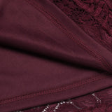 V Neck Elegant Burgundy A Line Lace Women Summer High Waist Vintage Midi Swing Dress