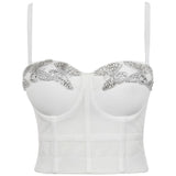 Beaded Mesh Cropped Summer Sexy Corset Party Cup Short Women Camis Built In Bra Cropped Crop Top YH1172