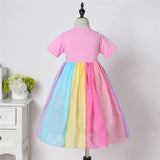 Rainbow Princess Sundress Short Sleeve Party Beach Costume Toddler Kids Dress For Baby Girls