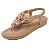 Solid Open Toe Women New Summer Crystal Flat Roman Shoes Plus Size 35-45 Vacation Beach Sandal