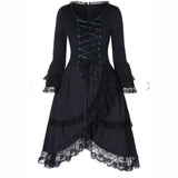 Emo Alt Gothic Punk Midi Dress Lace Up High Low Women Autumn Long Sleeve Plus Size 5XL Black Vintage Victorian Party Dresses