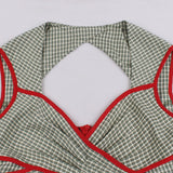 V-Neck Wrap High Waist Elegant Backless Party Contrast Binding Vintage Bow Tie Back Sleeveless Plaid Dress