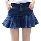 Harajuku Punk Denim Mini Pleated Summer High Waist Jeans Shorts Skirts Women Korean Ruffles Bottoms