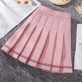 Summer Women High Waist Striped Mini Skirt Sweet Cute Dance Preppy Style Pleated Skirts