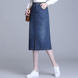 Long Jeans Women Denim Blue Girls High Waist Casual Bodycon Pencil Skirt