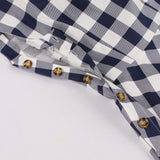 2021 Blue Plaid 50s Pinup Robe Women Dress Button Side Gingham Cotton Vintage A-Line Summer Sleeveless Ladies Rockabilly Dresses