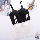 Summer Short Sexy Beads Crop Top Women Backless Solid Camis Tops With Built In Bra Push Up Bralette