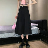 Plus Size Women High Waist Casual Skirts Korean Style Solid Color Ladies Elegant A-line Long Skirt