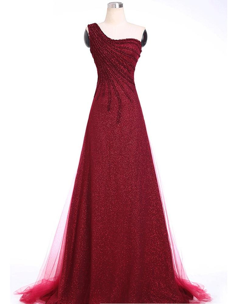 Tulle Formal Evening Dress Applique Vestidos De Fiesta One-shoulder Party Dress A-line Red Robe De Soriee