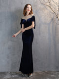 Vintage Velour Evening Dresses Short Lotus Sleeve Mermaid Party Sweet-Neck Sexy Cut-out Occasion Gown