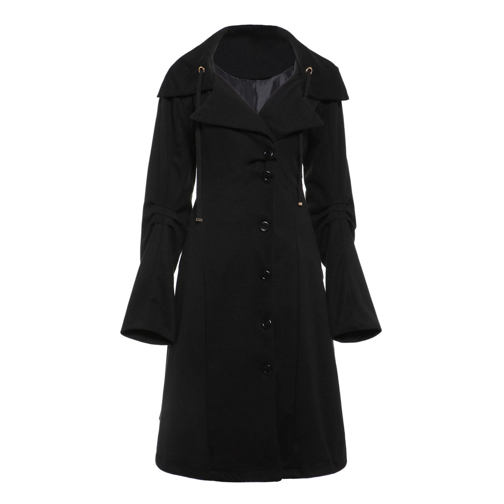Medieval Trench Women Coat Long Winter Black Turn Down Collar Gothic Elegant Streetwear Outwear Vintage Punk Jacket Female