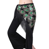 Women Belly Dance Hip Scarf Shiny Sequins Mesh Triangle Wrap Skirts Dance Peformance Self-tie Waist Belt Costume Accessories