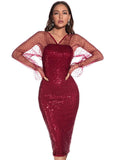 Lace Point Long Sleeve Communion Dress Evening Dress Prom Party Sexy Sequin Dress