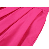 Women Fashion Casual Solid Color Pink Vintage High Waist Pleated Skirt Retro Rockabilly Ladies Midi Skirts Girl School Skater