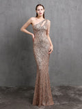 Elegant One Shoulder Mermaid Sequins Cocktail Party Dress Sleeveless Slim Tassels Crystal Prom Gowns  Formal Dress