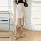 Office Lady Elegant A-line Long Skirts Fashion Korean Style Ruffles High Waist Women Pleated Skirt