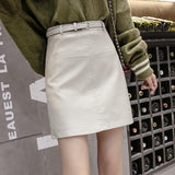 Women A-line Mini Skirts Fashion Korean Style Vintage PU Leather All-match Ladies High Waist Short Skirt