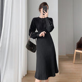 2021 New Autumn Winter Women Lantern Sleeve Sweater Dress Ladies Casual A-Line Midi Knitted Dresses Vestidos