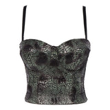 Sexy PU Snake Print Women Top With Cups Night Club Party Corset Crop Top Push Up Bustier Camis Built in Bra