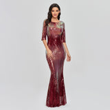 Half-sleeve O-neck V-back Party Elegant Women Evening Dresses Mermaid Formal Full Vestidoes