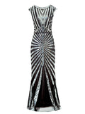 1920S GATSBY Sequins Women Full Dress O-neck Beaded Split V-Back Club Night Out Dress