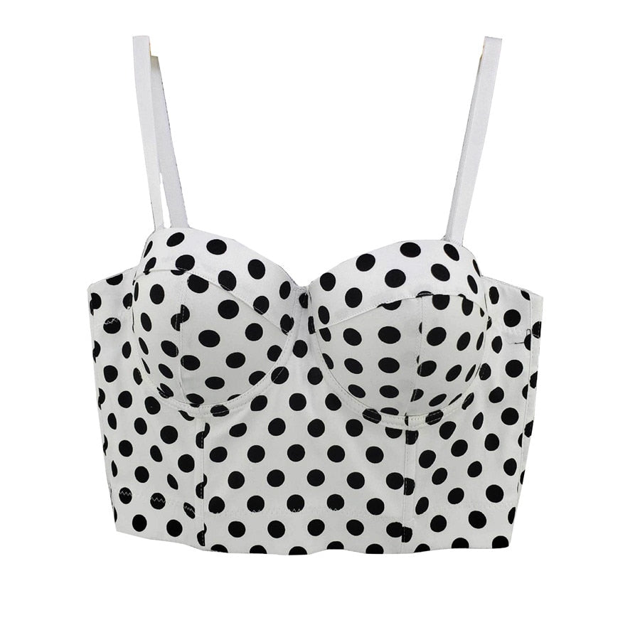 Polka Dot Fresh Corset Tops Vintage Sexy Crop Top Women Cami Tops With Built In Bra Push Up Bralette